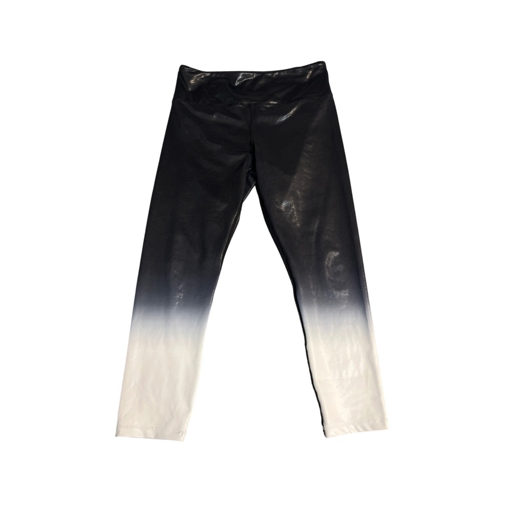 Zyia Active Leggings Women 12 Black White Good Ombre Metallic High Rise Foil